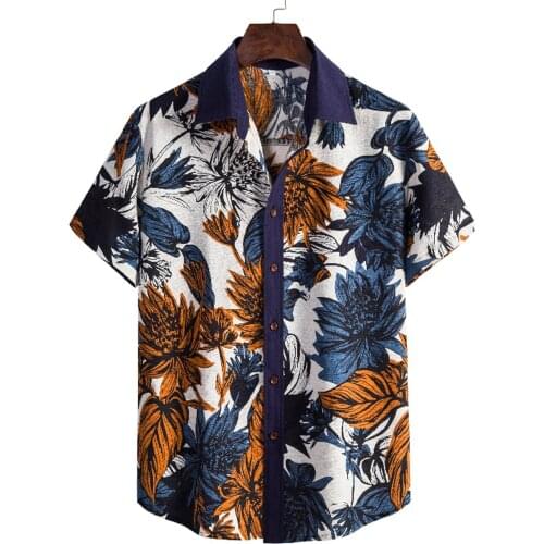 2021 Shirts For Men Summer Vintage Elements Printing Cardigan Trend Loose Short Sleeve Top Hawaiian Buttons Streetwear Clothing