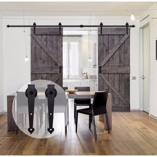 LWZH Antique Style Sliding Barn Door Hardware Kit Closet Door Hardware Kit Heart-Shaped Hangers for 10FT/11FT/12FT Double Door