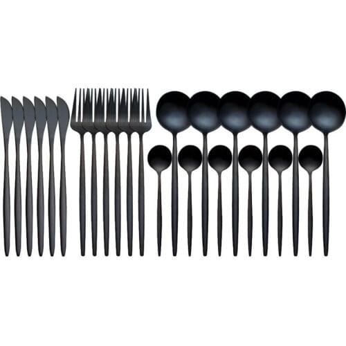 Black stainless steel tableware 24 piece stainless steel steak knife fork spoon set western food knife fork spoon fork