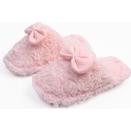 2021 Winter New Childrens Cotton Slippers Girls Cute Bow-knot Warm Home Shoes Indoor Toes-capped Hairy Shoes Fashion Cute Chic