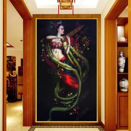 Beibehang Wallpaper custom high-end mural Dunhuang Feitian mural series of fairy pictures porch aisle decorative painting