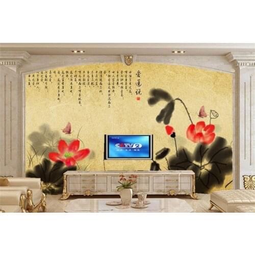 Custom Chinese style retro lotus wallpaper papel de parede,restaurant living room sofa TV wall bedroom flower mural wallpaper