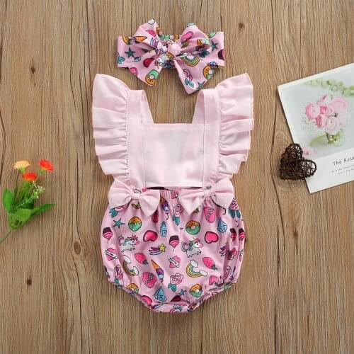 Pudcoco Infant Romper + Bow Headband, Flower Print Pattern, Ruff Decoration Little Princess Summer Baby Clothing
