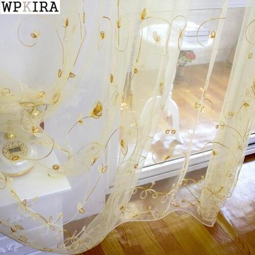 Yellow Curtains Floral Sheer Voile European Window Modern Living Room Bedroom Curtians Tulle Purple Cortinas Rideaux 256&C