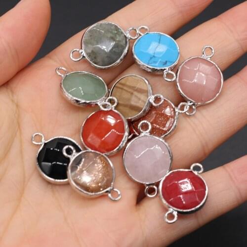 2pcs Natural Stone Agates Crystal Gold Sand Green Aventurine Connectors Pendants Double Hole Jewelry Making Necklace 15x24mm