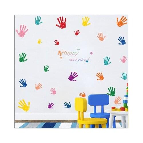 Multicolored Handprints Wall Stickers Creative Cute Kindergarten Kids Room Decoration Primary School Classrooms Wallpaper