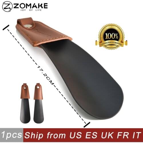 Zomake Leather Cover Lazy Shoe Horn Metal handled Shoe lifter Stainless Steel Shoehorn Mini Short Shoe Sock Slider For Women Kid