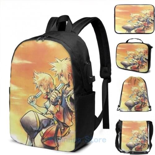 Funny Graphic print Kingdom Hearts 2 Final Mix Title Screen Art USB Charge Backpack men School bags Women bag Travel laptop bag
