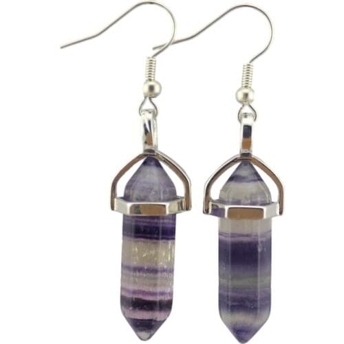 Hot Sale Bullet Shape Hexagon Charm Fashion Earrings Natural Crystal Stone Hexagonal Column Drop Earrings Reiki Healing Jewellry