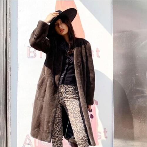 FURSARCAR 2021 New Fashion Genuine Natural Mink Fur Coat With Pockets For Women High Street Trendy Winter Warm Outerwear Jacket