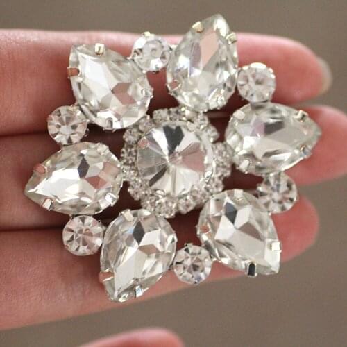 58mm Flower Shape crystal Sew On Rhinestone With Claw Setting Gold Back Fancy Stone Rhinestone applique Buttons For Garments