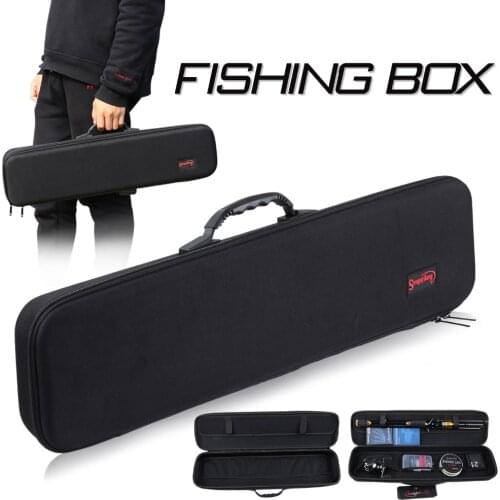 Sougayilang Fishing Bag Portable Multipurpose Fishing Tackle Carrier Storage Case Black Hard Shell Fishing Rod and Reel Set Bag