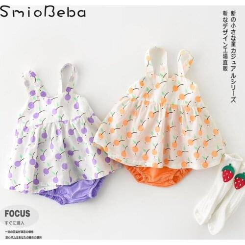 Baby Tracksuit Summer New Childrens Girls 2PCS Set Lovely Fruit Print Tee Shirts + PP Bread Shorts Sling Cool Set Two Piece Set