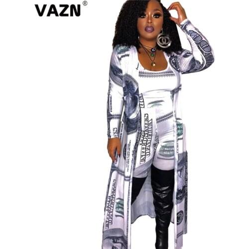 VAZN 2020 Spring Autumn Retro Young Holiday Sexy Free Open Stitch Outwears Full Sleeve Women Slim X-Long Outwears