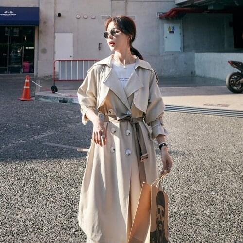 Windbreaker Female British Style Splicing Double-breasted Fad New Spring Autumn Loose Casual Over Knee Trench Women Coat