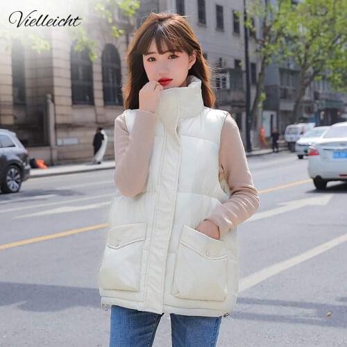 Vielleicht Fashion 2021 New Autumn Winter Short Cotton Vest Women Jacket Glossy Sleeveless Coat Warm Ladies Winter Waistcoat
