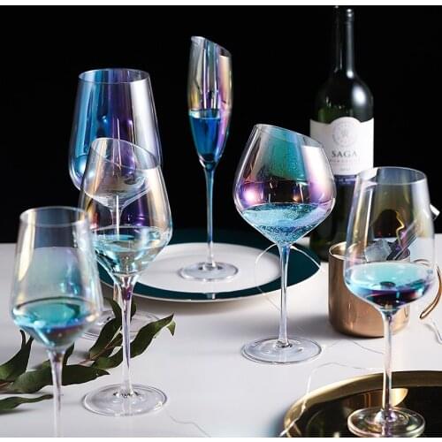Colorful Wine Cup Nordic Creative Tall Diagonal Rainbow Crystal Glass Bar Home Whiskey Vodka Champagne Glass Drinking Glass