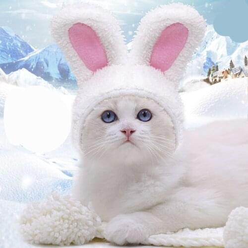 Funny Cute Pet Costume Cosplay Rabbit Hat Cap for Cat Halloween Xmas New Year Clothes Fancy Dress Small Dogs Accessories