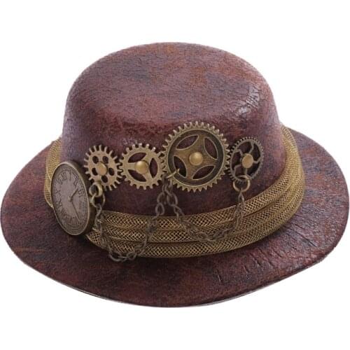 Steampunk Women Gear Chain Clock Mini Hat Lace Hair Clip Punk Gothic Headwear Lolita Net Mini Hat Cosplay Hallween Accessories