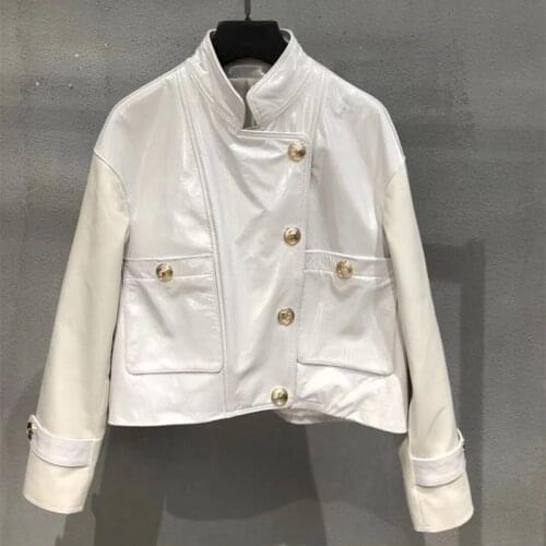 Natural Leather Women Lambskin Leather Jacket Long Sleeves 100% Sheepskin Leather Coat H39