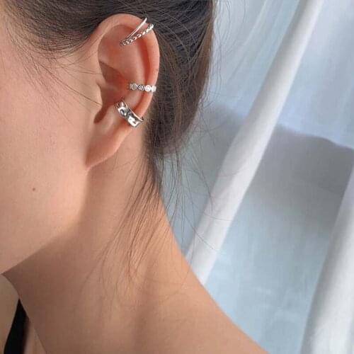 Zircon Geometric Earrings Silver Korean Design Zircon Geometric Earrings Female Double Twist Without Pierced War Clip Ear Cuff
