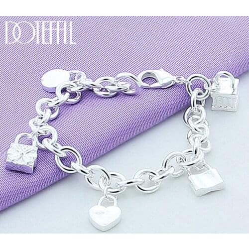 DOTEFFIL 925 Sterling Silver Five Round Square Lock Bracelet For Women Fashion Charm Wedding Engagement Party Jewelry