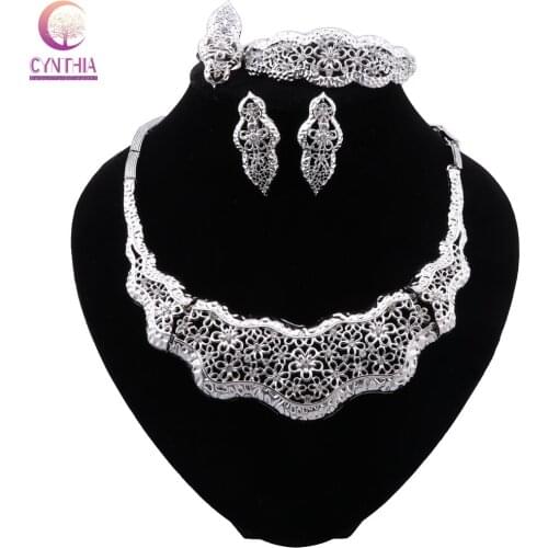 CYNTHIA Dubai Silver Color Woman Accessories Jewelry Set Fashion African Beads Jewelry Set Women Costume Brand Statement Jewelry