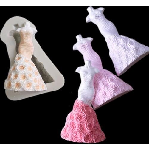 Ladies evening dress wedding series silicone mold fondant cake decoration tools chocolate mold soft candy candy mold soap mold