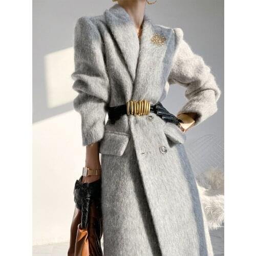 Gaoding Woolen Coat Womens 2021 New Winter Thin Thickened Knee Length Wool Brushed Coat