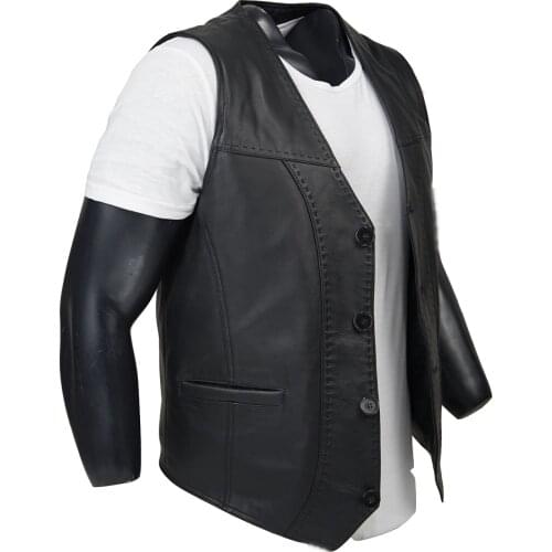 100% Lamb Leather Vest, Black Leather Vest, Soft Sheepskin Vest, Size: S - M - L - XL - 2 XL - 3 XL - Free Shipping