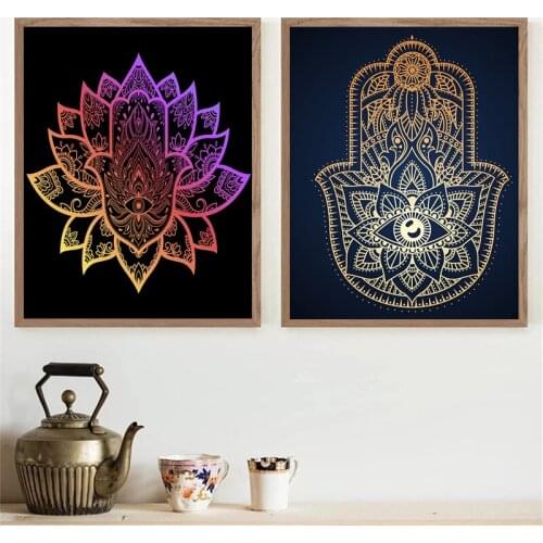 Golden Hamsa Hand of Fatima Vector Canvas Painting Posters and Prints Wall Art Pictures Religion Cuadros Living Room Home Decor
