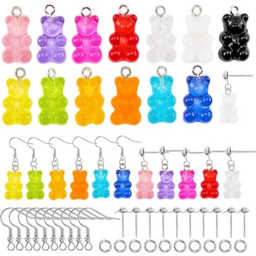 10 Pcs Resin Bear Pendant 3D Jelly Bear Pendant Gummy Charms With Earring Hooks For Girls Earring Necklace Keychain DIY Making