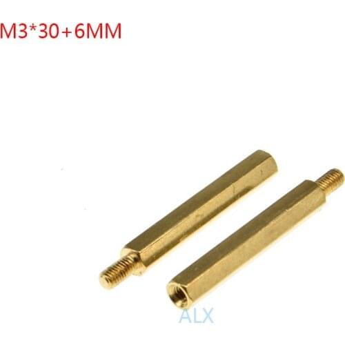 20PCS M3*30+6MM Hex head BRASS Spacing Screw Threaded Pillar PCB STANDOFF SPACER M3 30+6MM Hexagonal Stud Spacer 30+6 30MM+6MM