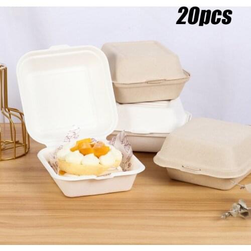 20pcs Disposable Tableware Hand Painted Pulp Burger Sushi Snack Cake Box Take Out Fruit Boxes Carry Out Container Bento Box