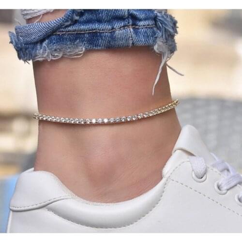 3mm Moissanite White Gold Plated Tennis Anklet Simple Hip Hop Cubic Zirconia Iced Out Sparkle Leg Chain Foot Beach Jewelry