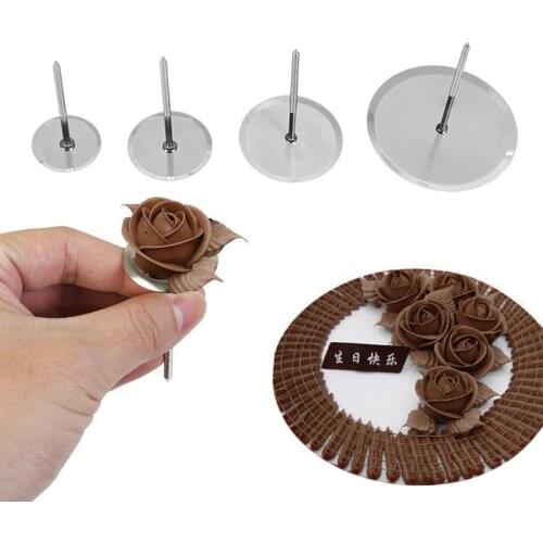 4pcs/set Cake Flower Nails Stainless Steel Piping Nail Baking Piping Stands Tools Removable Ice Cream Cake DIY Decorating Tools