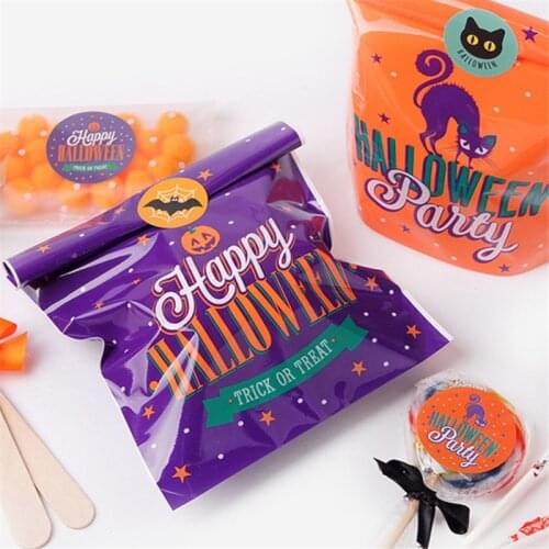 50Pcs Halloween Plastic Candy Bag Pocket Baking Cookies Bags Halloween Kids Gift Bags Halloween Easter Party Decoration HL90