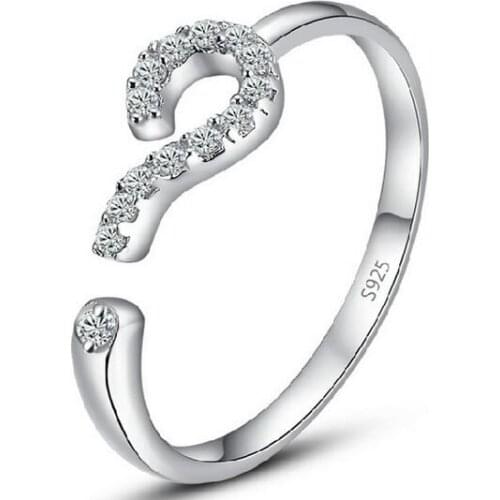 925 Sterling Silver Ring Womens Ring Female Love Confession Question Mark Open Silver Ring Wedding Sterling Silver Ring