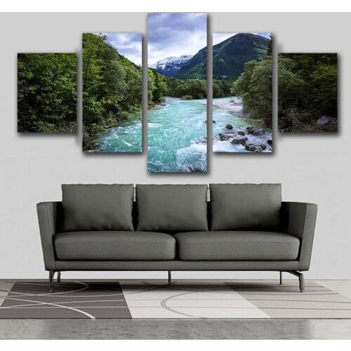 Free shipping 5PCS Forest Mountain Nature River Oil Painting Printed Painting On Canvas Home Decorative Wall Art Picture