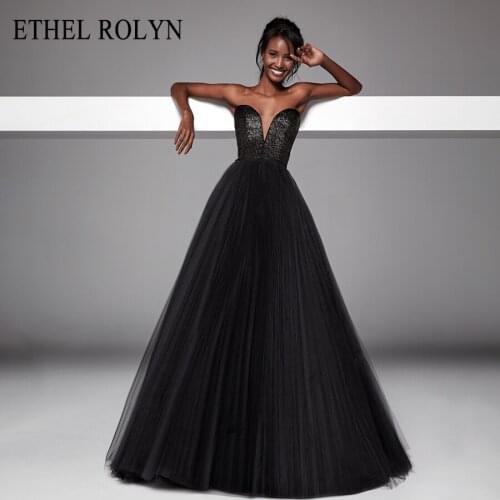ETHEL ROLYN Black A-Line Wedding Dress 2021 Elegant Sweetheart Shining Backless Tulle Customized Bride Gowns Vestido De Noiva