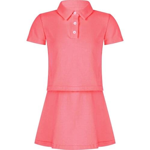 Kids Girls Tennis Sport Suit Bteathable Short Sleeves T-shirt with Elastic Waistband A-line Skirt Set for Children Running Gym