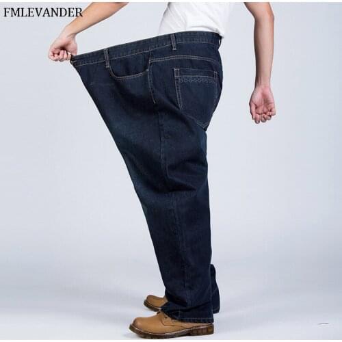 High Quality Plus Size 46 48 50 52 loose Straight Denim Pants Male Brand Jeans Men
