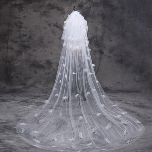 Tulle Wedding Dress Veils Fluffy White Flowers Petal Multi Layer Super Long Bridal Hair Veil Bride Fairy Marriage W0YA