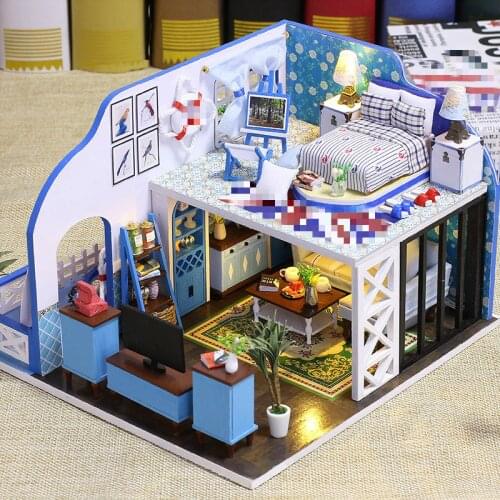 The manual assembly model DIY house, the blue coastal with dustproof covers the creative intelligence model toy