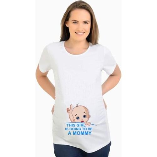 Baby Boy Girl Announcement Maternity Tshirt Funny Plus Size Pregnancy T-shirt Trendy Mom Pregnant Woman Short Sleeve Casual Tees