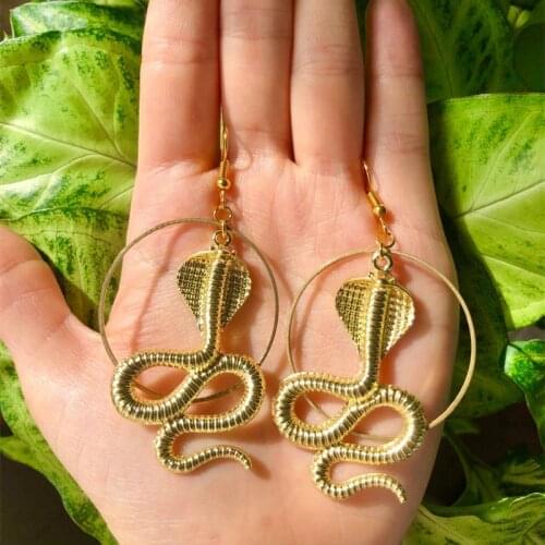 Goth Snake Cobra Gold Earrings Dangle Drop Witch Circle Hoop Statement Rock Gothic Punk Jewelry Women Fashion Lovers Gift Trend