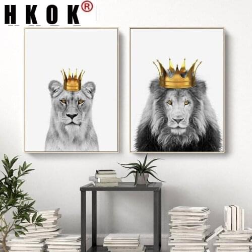 HKOK Lions King Queen With Crown Canvas Prints Poster Wall Art Painting Animal Pictures Posters Prints Living Room Home Decor