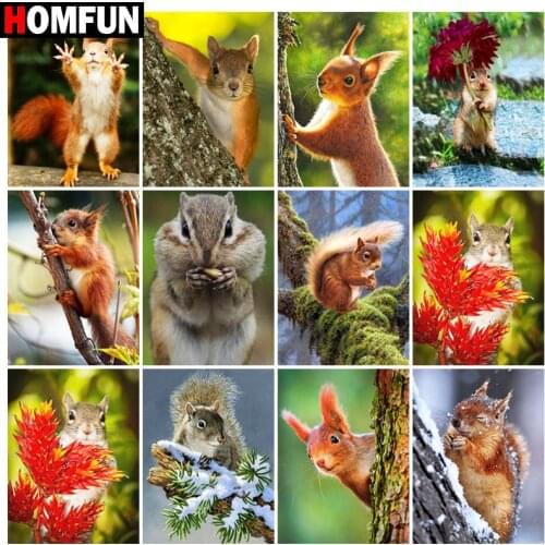 HOMFUN Rhinestone Painting Crystal Decor Diy Diamond Painting “squirrel animal" 3D Cross Stitch Pattern Diamond Embroidery