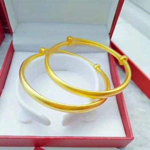 2 Pieces Wholesale Traditional Womens Bangle Adjustable Yellow Gold Filled Solid Fashion Lady Wedding Party Bracelet Drop Ship