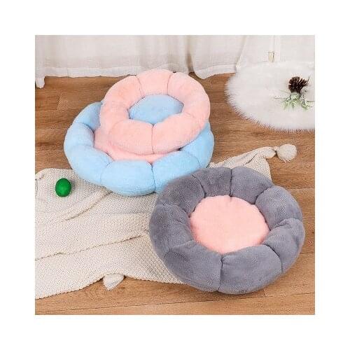 Flower Shaped Cat Dog Bed Winter Warm Soft Long Plush Dog Basket Plus Velvet Thickened Round Cushion Portable Pets Supplies